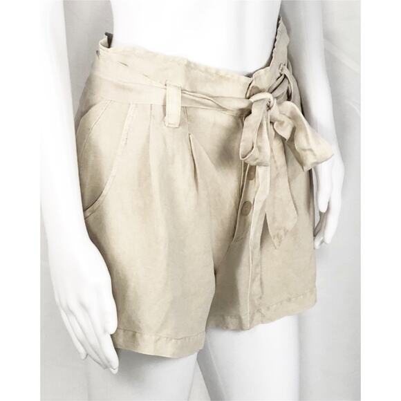 Young Fabulous & Broke Pants - YF&B Tan Linen Front Pleat Button Waist Tie Shorts Size Small NWT